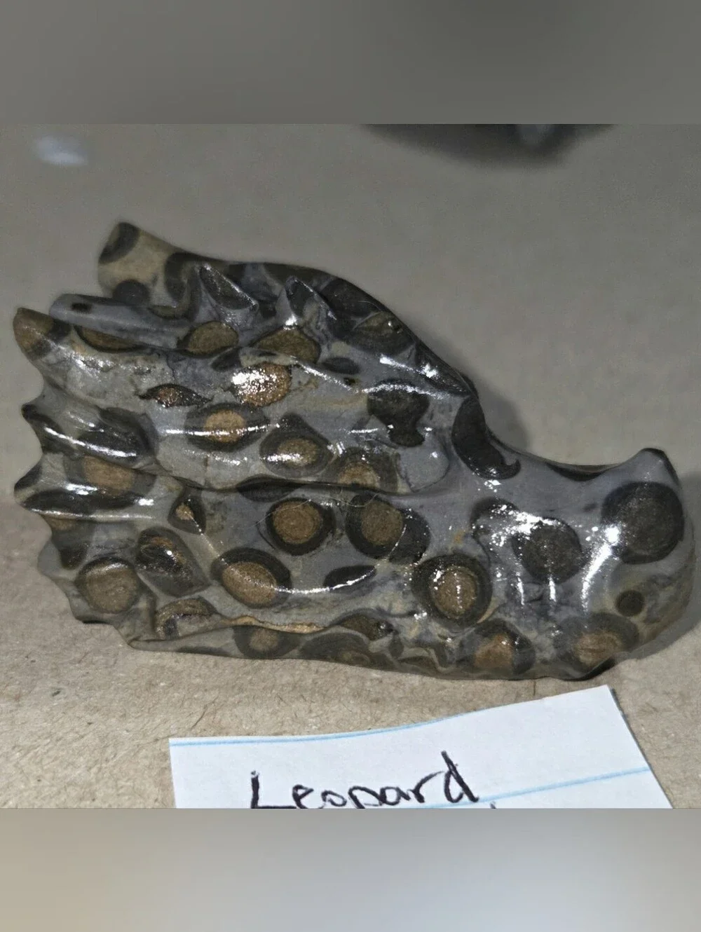 Detailed Leopard Skin Jasper Crystal Carved Dragon Head Stone Sculpture Decor